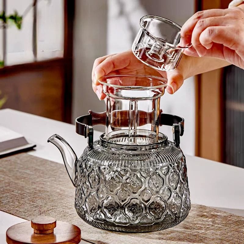 Bouilloire Théière 2 en 1 en Verre Borosilicate 1L