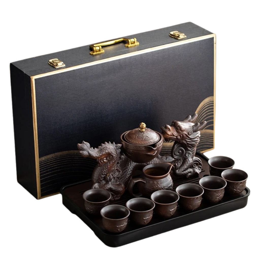 Service à Thé Chinois Dragon 160ML Service complet avec plateau en bois