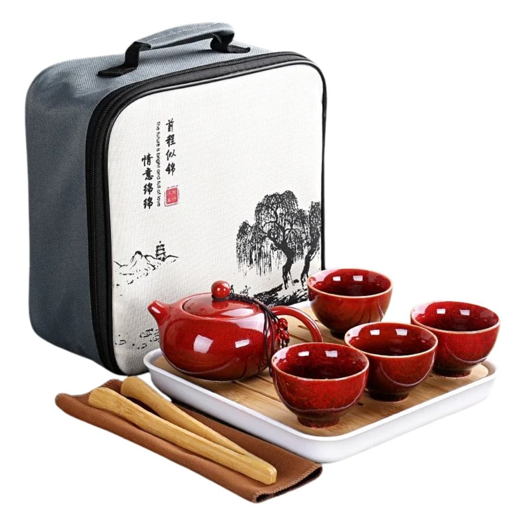 service à thé chinois portable 4 pièces / Red