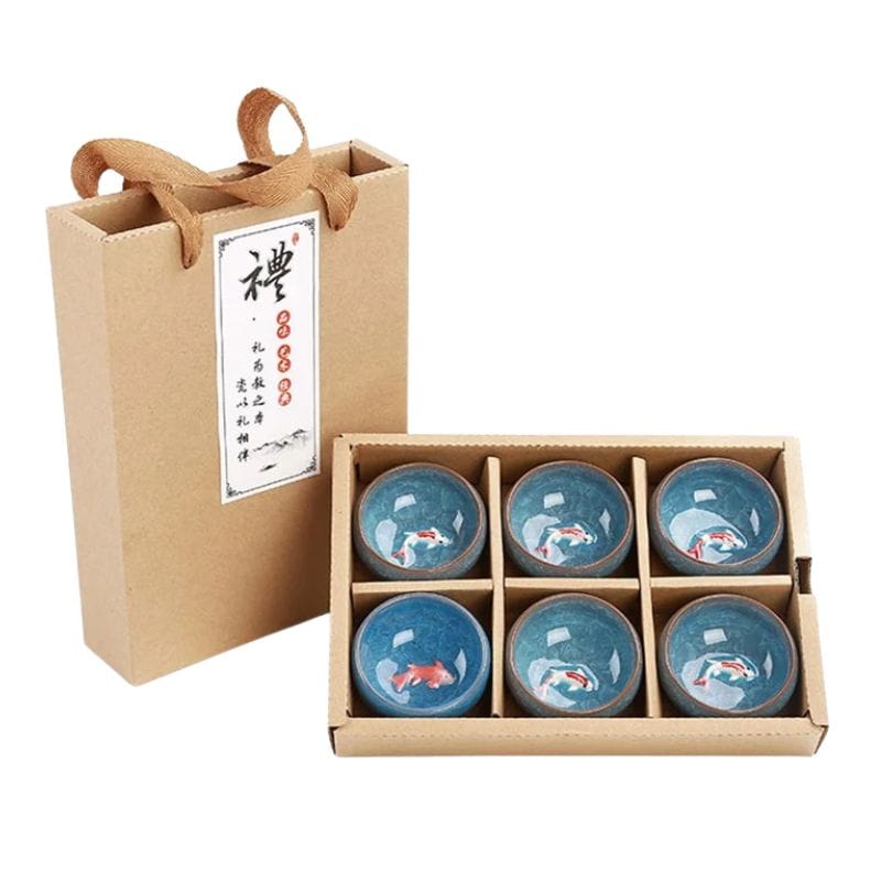 Service Tasse à Thé en Porcelaine Coffret 6 tasses / Bleu Céleste