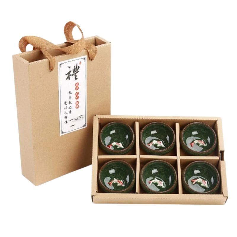 Service Tasse à Thé en Porcelaine Coffret 6 tasses / Vert Jade Profond