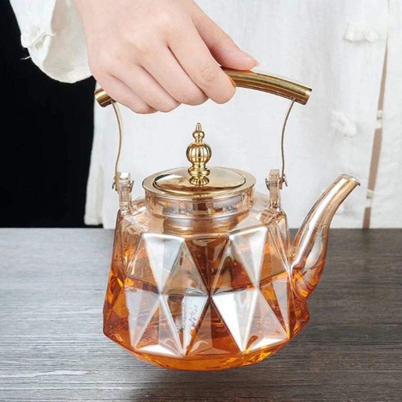 Théière avec Passoire en Verre Facetté 1L