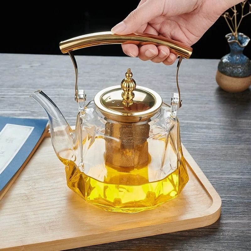 Théière avec Passoire en Verre Facetté 1L