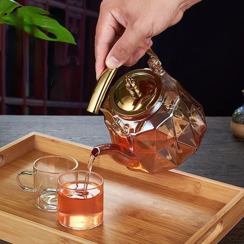 Théière avec Passoire en Verre Facetté 1L