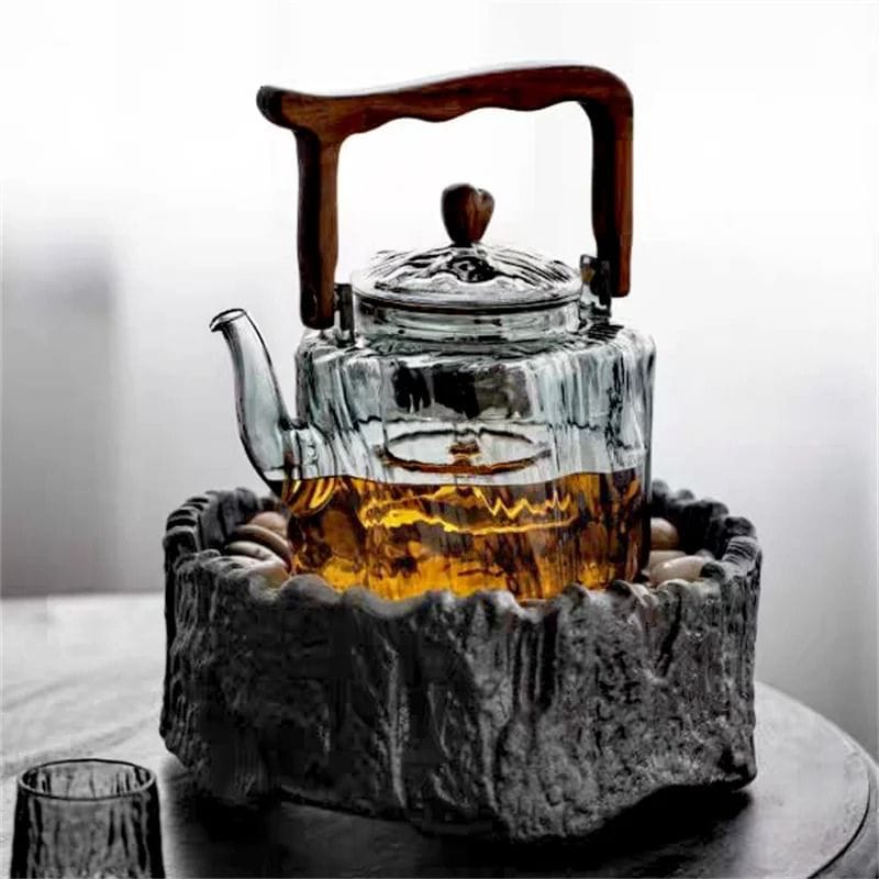 Théière en Bois en Verre Borosilicate 1.3L 1300 ml