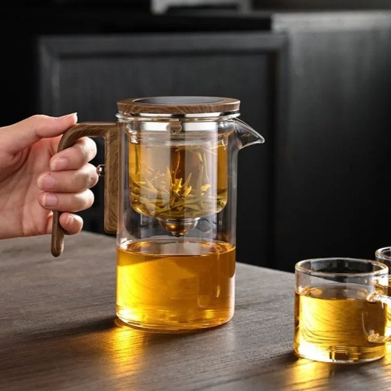 Théière Magnétique en Verre et Bois 600ML - 800ML