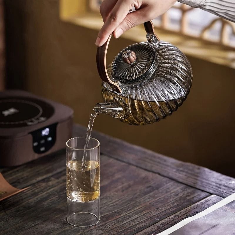 Théière Plaque Induction en Verre Côtelé 850ML