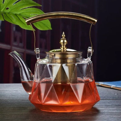Théière avec Passoire en Verre Facetté 1L 1000 ml / Cristal Transparent