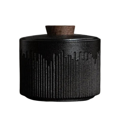 Boîte à Thé Design en Céramique Noir Minéral Mat