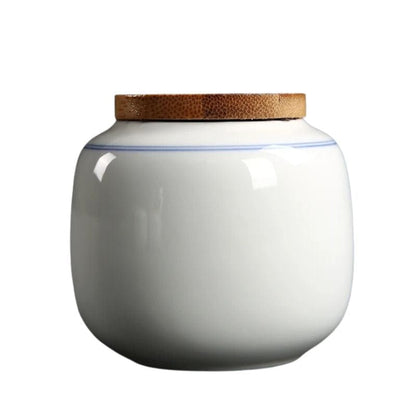 Boîte à Thé en Vrac en Céramique Blanc Liseré Bleu