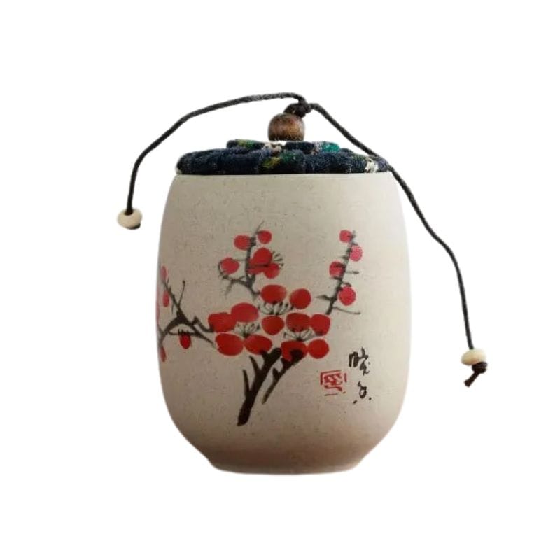 Boîte à Thé Washi en Céramique Fleurs Rouges de Saison
