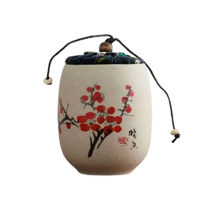 Boîte à Thé Washi en Céramique Fleurs Rouges de Saison