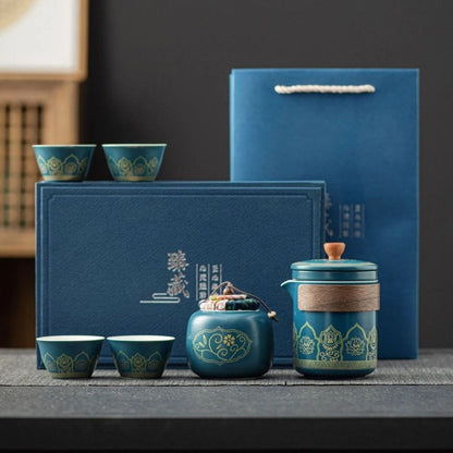 Coffret Service à Thé en Porcelaine 250ML Service complet - 6 pièces / Bleu Céladon