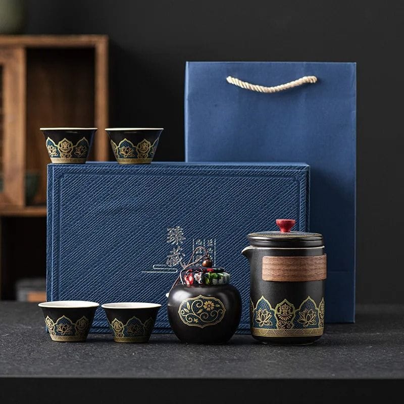 Coffret Service à Thé en Porcelaine 250ML Service complet - 6 pièces / Noir &amp; Or