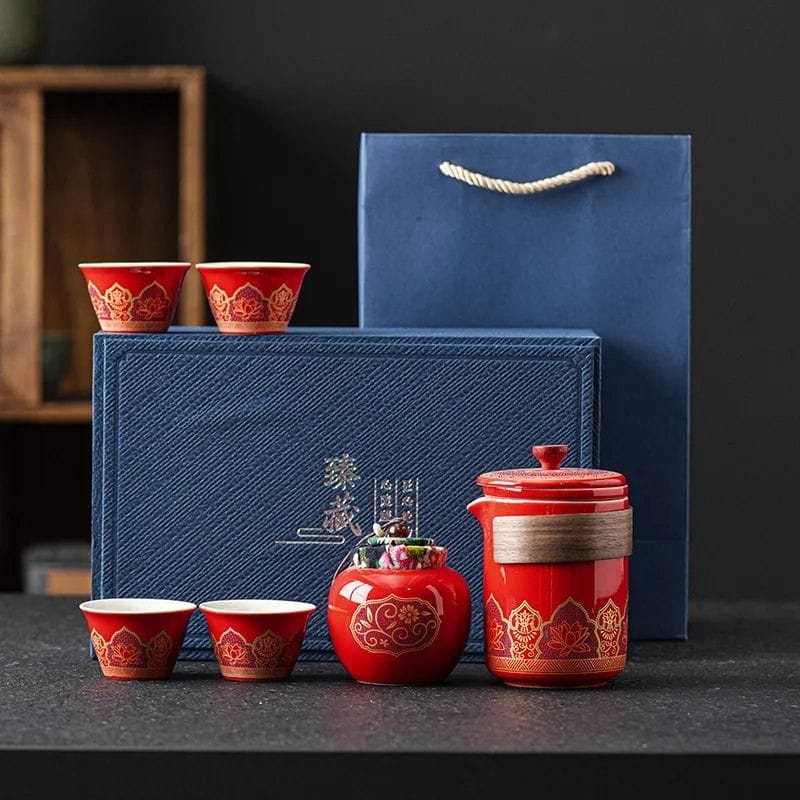 Coffret Service à Thé en Porcelaine 250ML Service complet - 6 pièces / Rouge Impérial