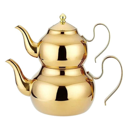 Double Théière Turque en Inox 1L + 2L 1000 ml + 2000 ml / Doré