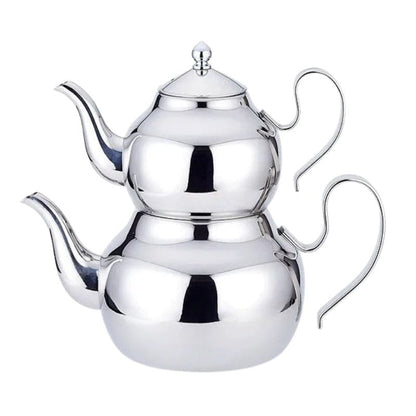 Double Théière Turque en Inox 1L + 2L 1000 ml + 2000 ml / Inox Argenté