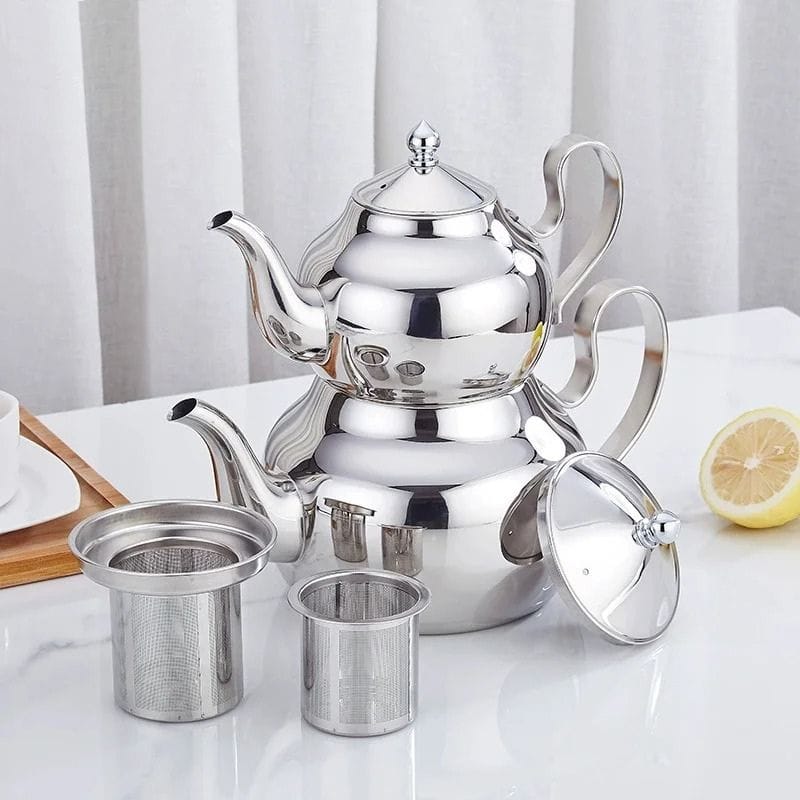 Double Théière Turque en Inox 1L + 2L