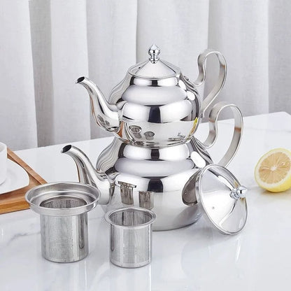 Double Théière Turque en Inox 1L + 2L