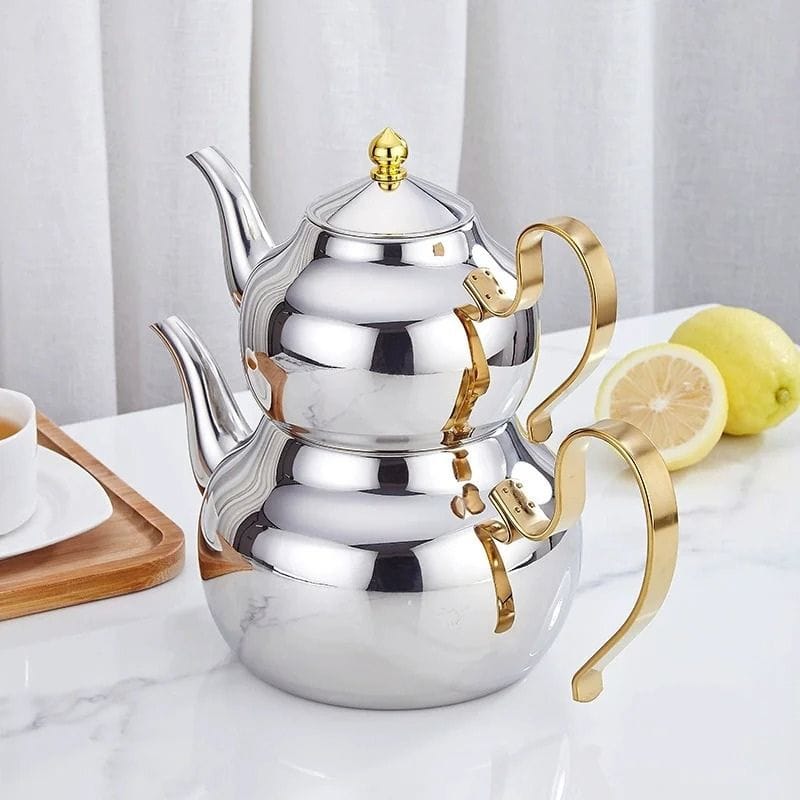 Double Théière Turque en Inox 1L + 2L