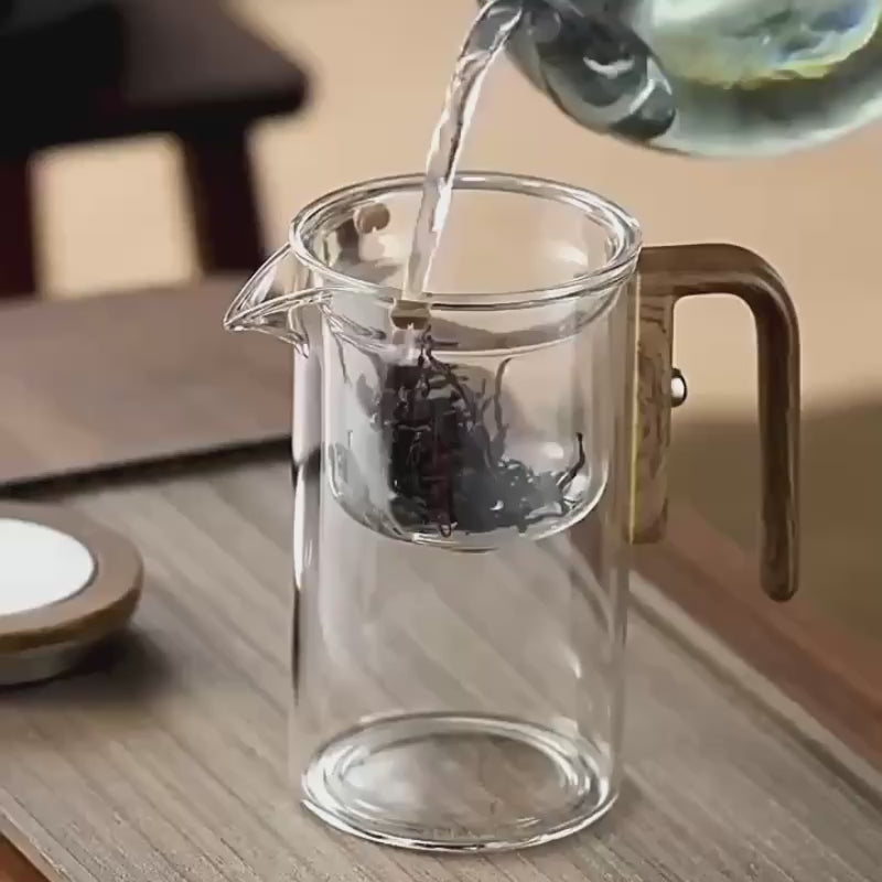 Théière Automatique en Verre et Bois 600ML - 800ML