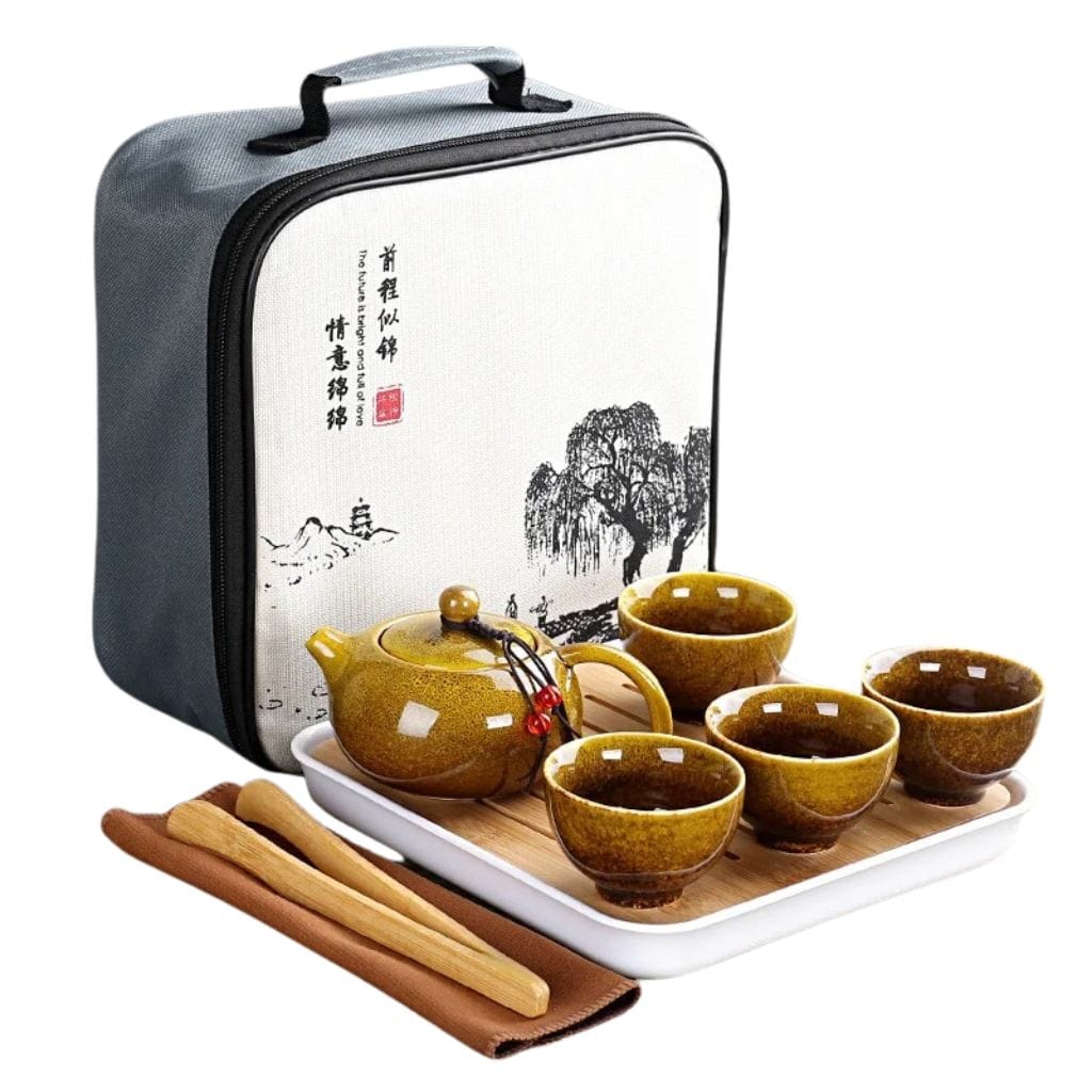 service à thé chinois portable 4 pièces / Yellow