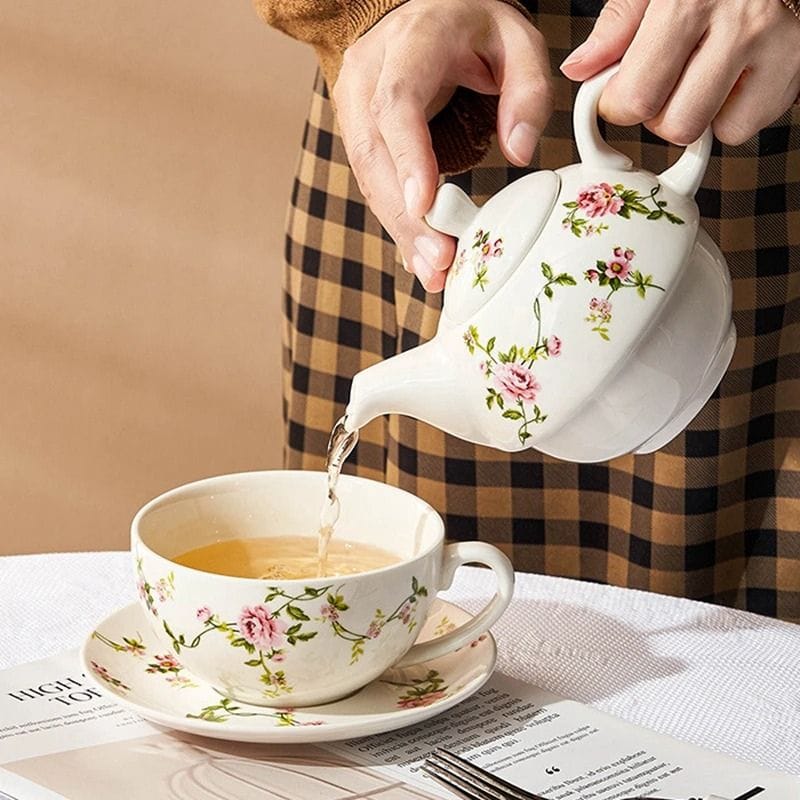 Service à Thé Individuel Fleuri en Porcelaine 480ML 480 ml