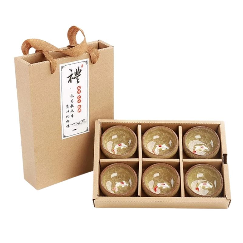 Service Tasse à Thé en Porcelaine Coffret 6 tasses / Sable Doré