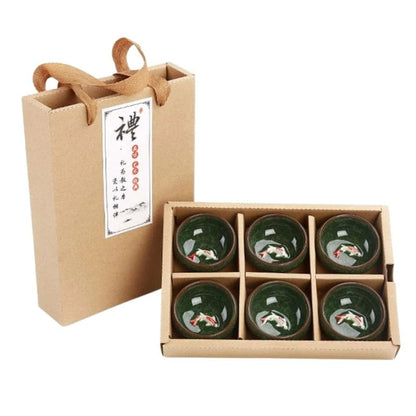 Service Tasse à Thé en Porcelaine Coffret 6 tasses / Vert Jade Profond