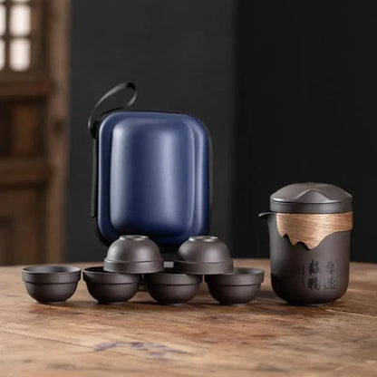 Set de Thé Chinois Nomade en Argile Pourpre Calligraphie Impériale