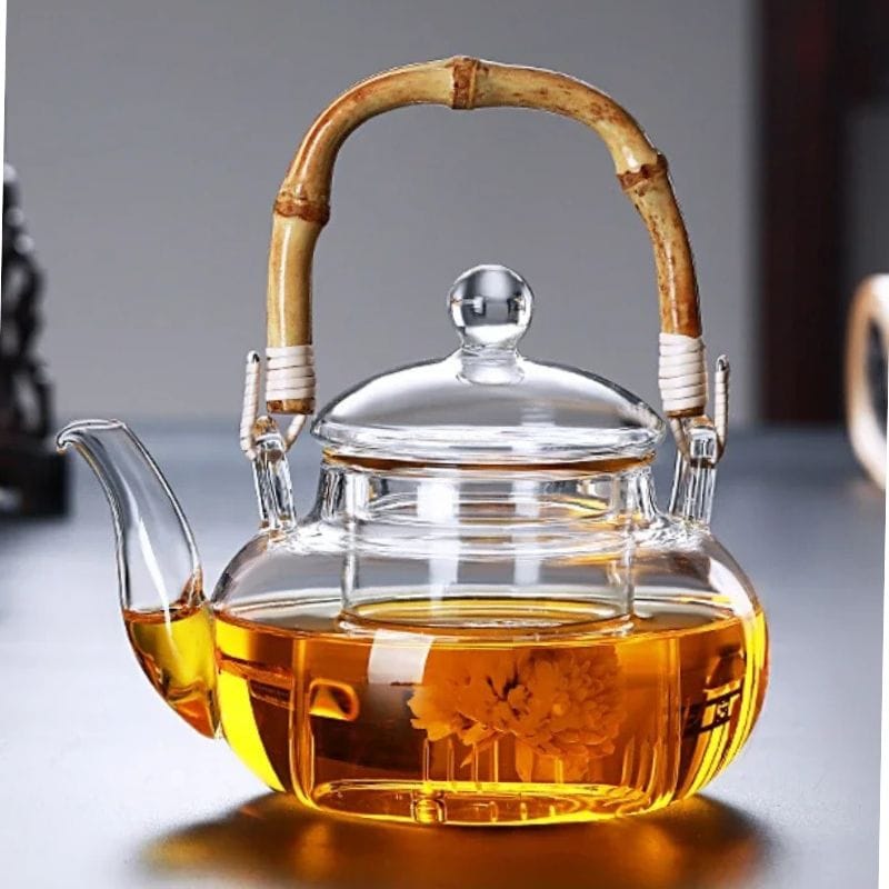 Théière Anse Bambou en Verre Borosilicate 600ML - 800ML