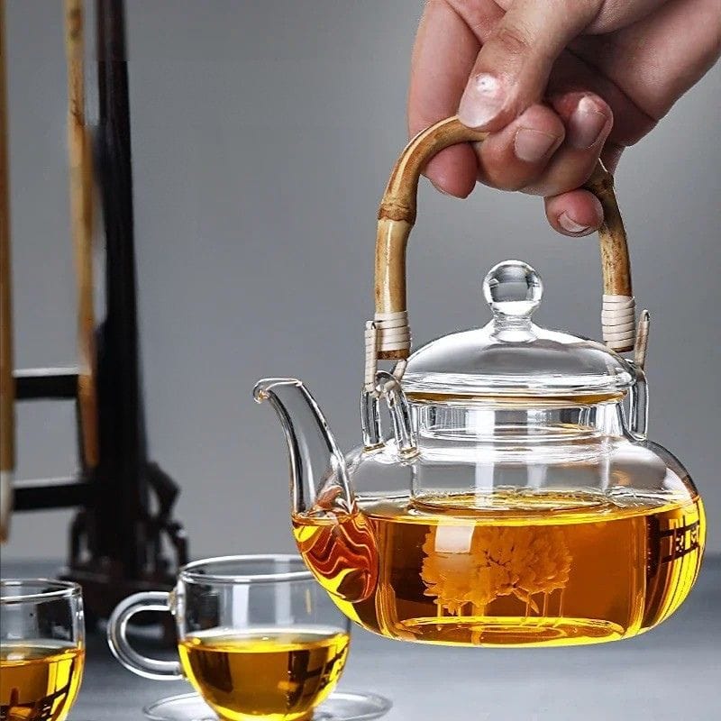 Théière Anse Bambou en Verre Borosilicate 600ML - 800ML