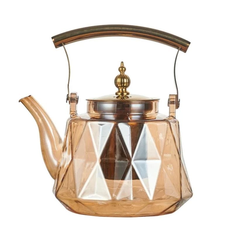 Théière avec Passoire en Verre Facetté 1L 1000 ml / Ambre Doré