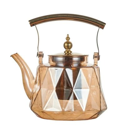 Théière avec Passoire en Verre Facetté 1L 1000 ml / Ambre Doré
