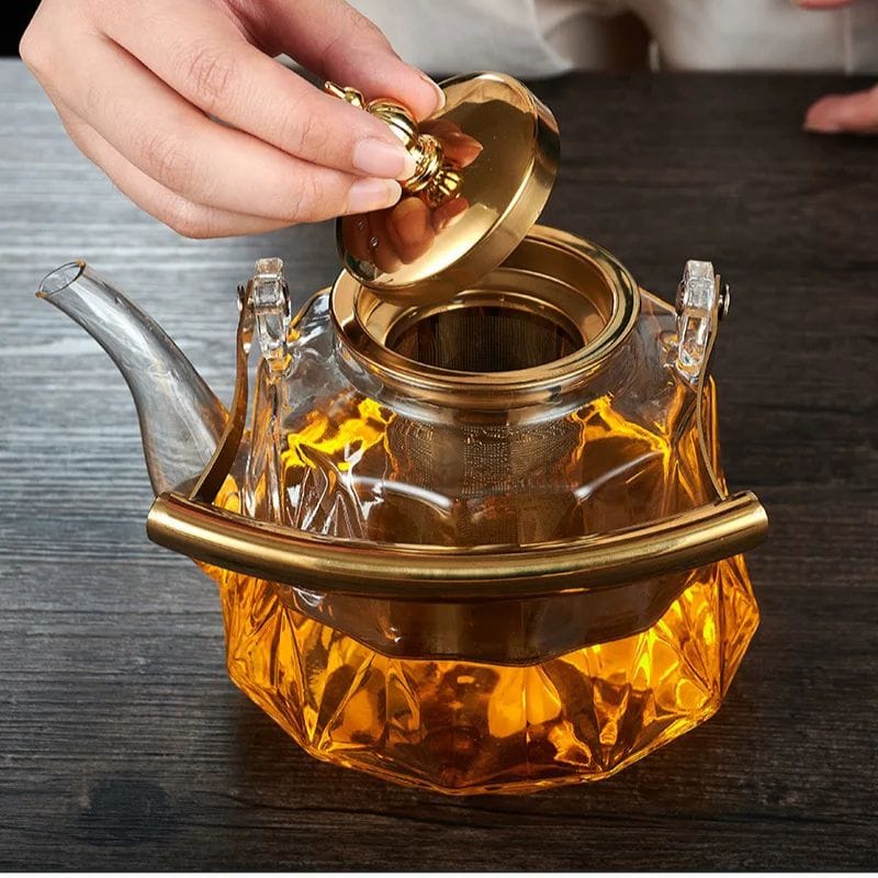 Théière avec Passoire en Verre Facetté 1L