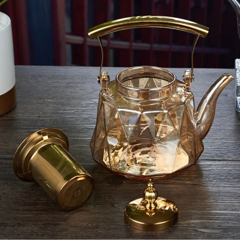 Théière avec Passoire en Verre Facetté 1L