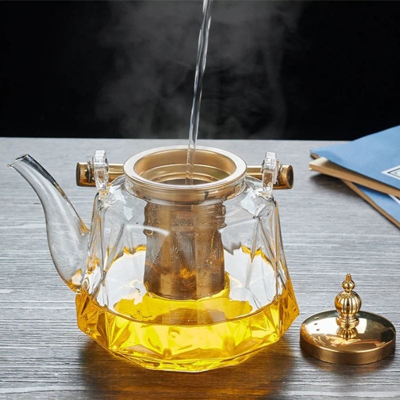 Théière avec Passoire en Verre Facetté 1L
