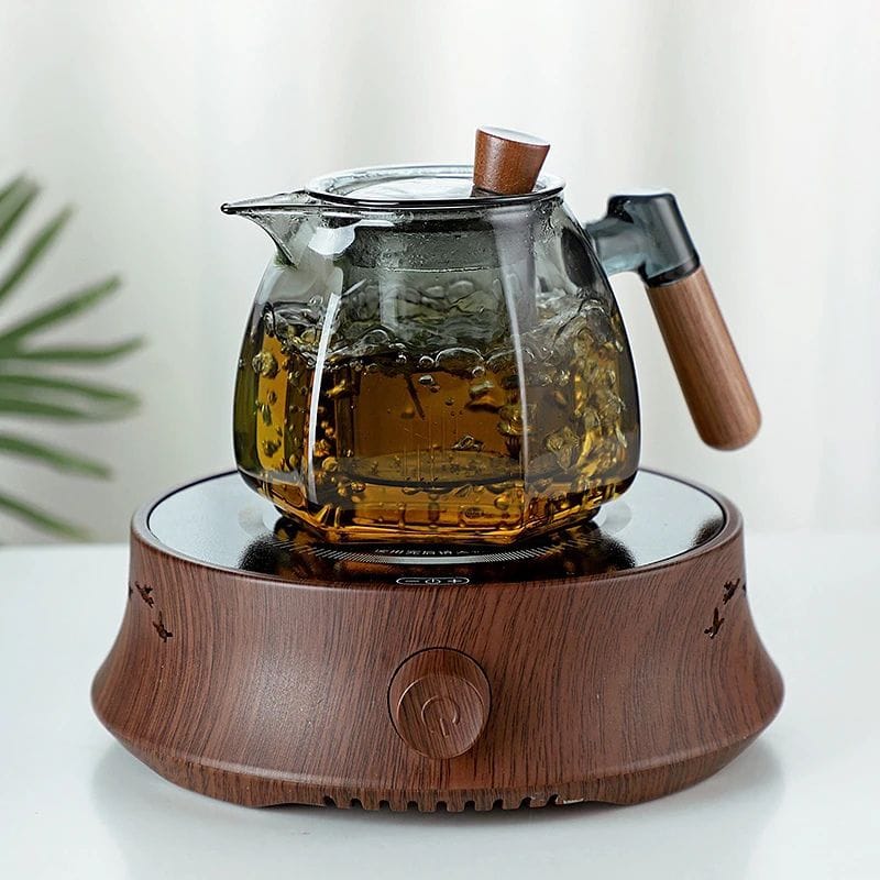 Théière Design en Verre &amp; Noyer 600ML