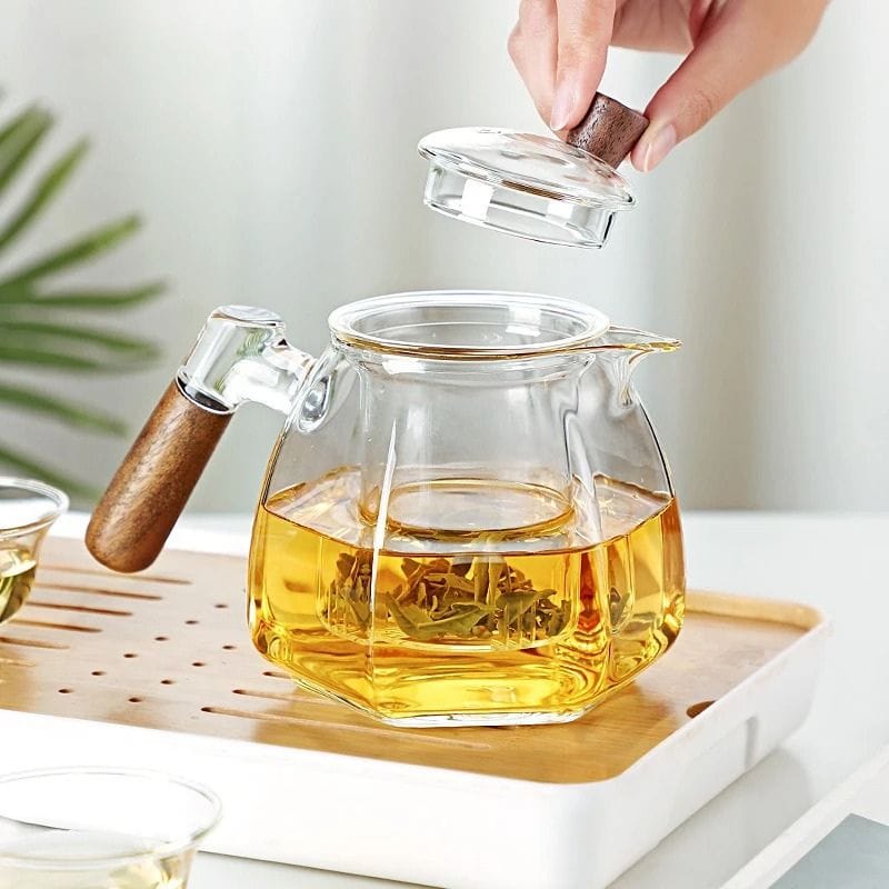 Théière Design en Verre &amp; Noyer 600ML
