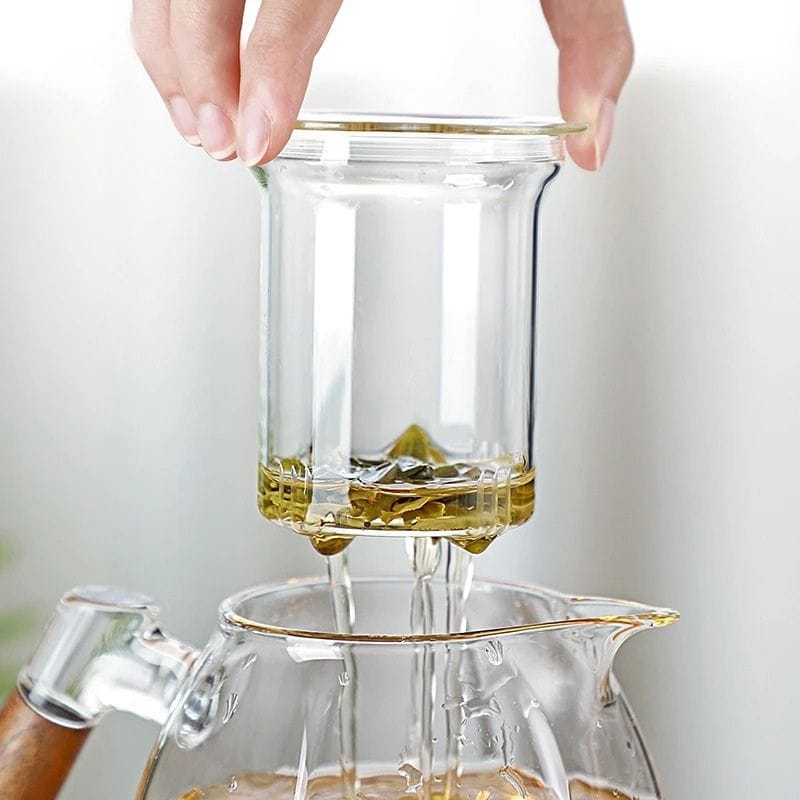 Théière Design en Verre &amp; Noyer 600ML