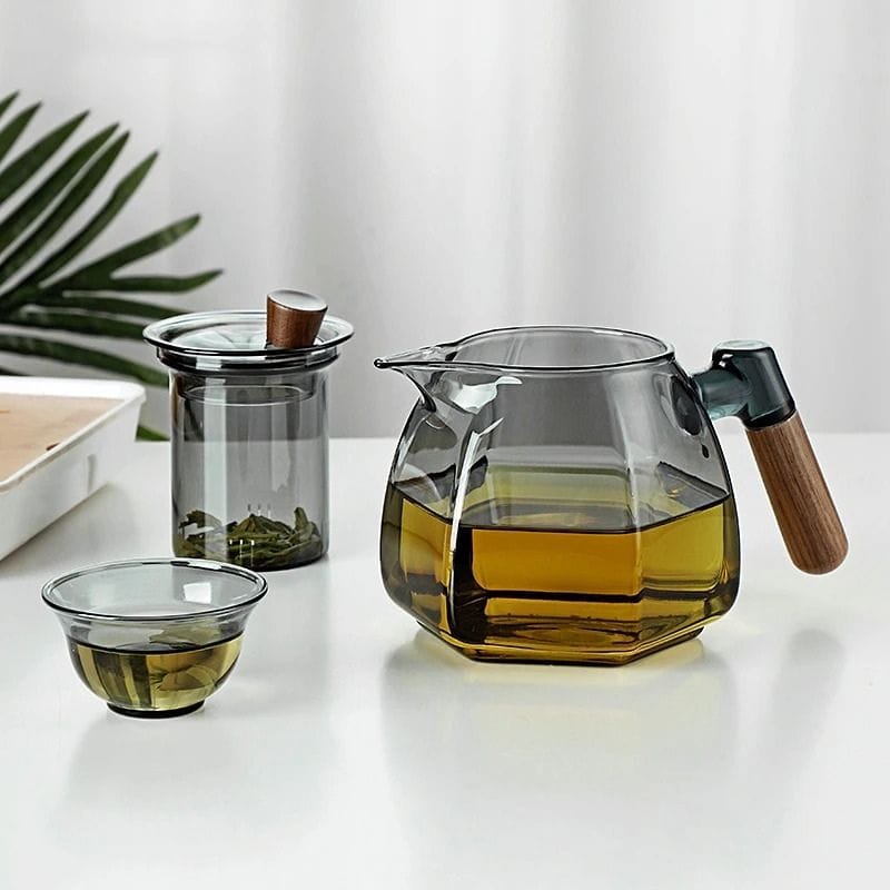 Théière Design en Verre &amp; Noyer 600ML