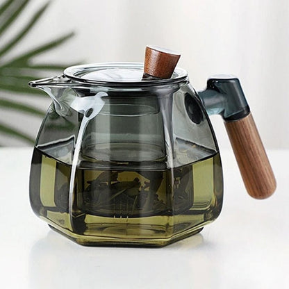 Théière Design en Verre &amp; Noyer 600ML