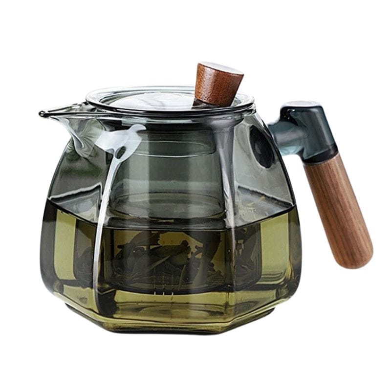Théière Design en Verre &amp; Noyer 600ML