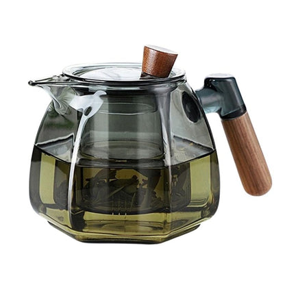 Théière Design en Verre &amp; Noyer 600ML