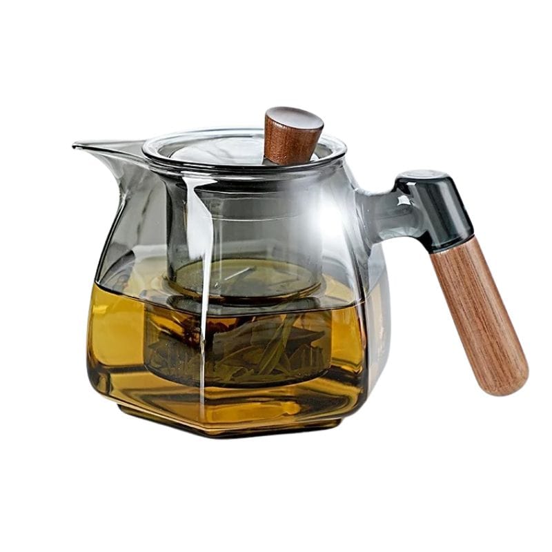 Théière Design en Verre &amp; Noyer 600ML 600 ml / Verre Fumé