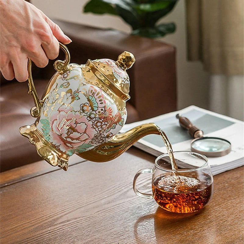 Théière Dorée Fleurie 1L 1000 ml