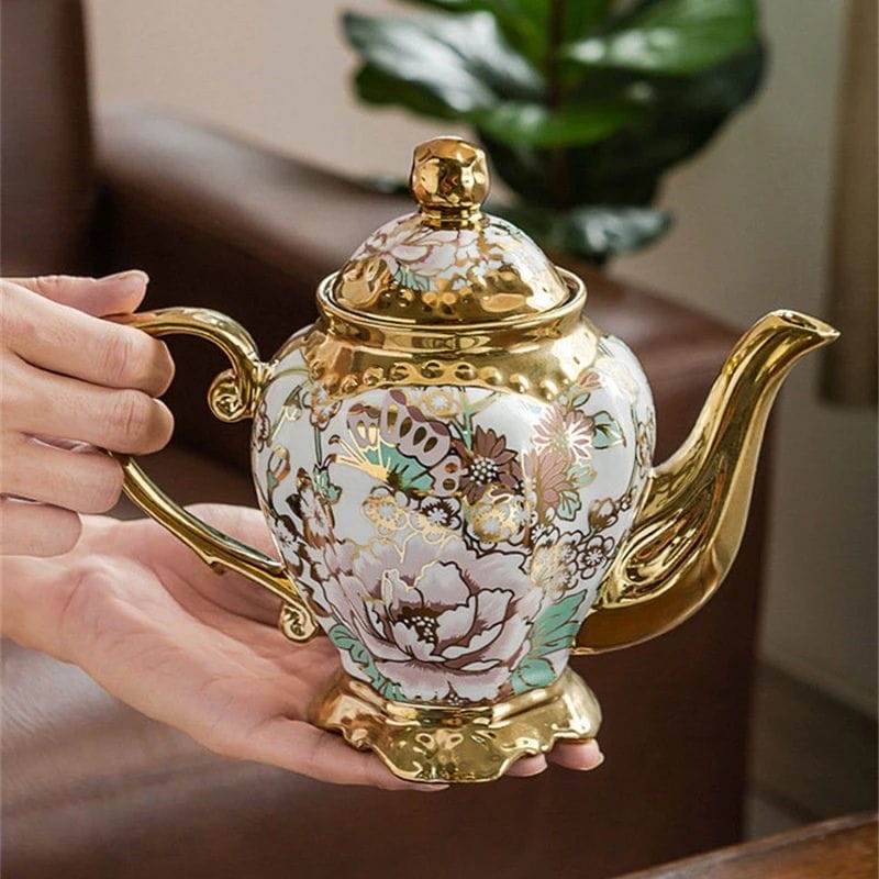 Théière Dorée Fleurie 1L 1000 ml