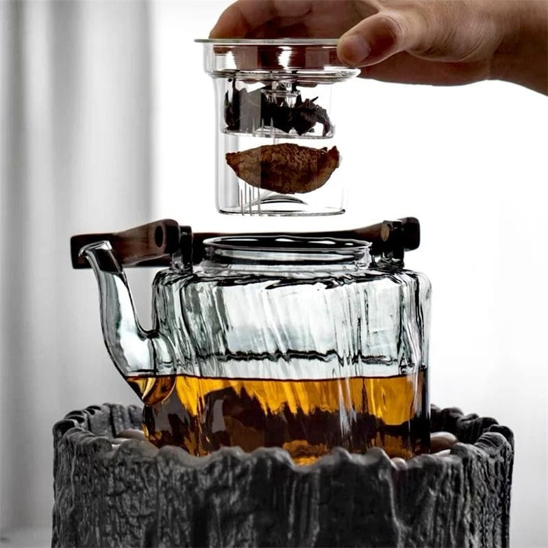 Théière en Bois en Verre Borosilicate 1.3L 1300 ml