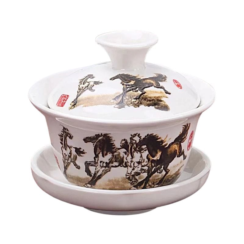 Théière Gaiwan en Porcelaine 100ML 100 ml / Chevaux Célestes