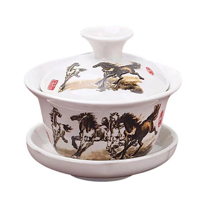Théière Gaiwan en Porcelaine 100ML 100 ml / Chevaux Célestes